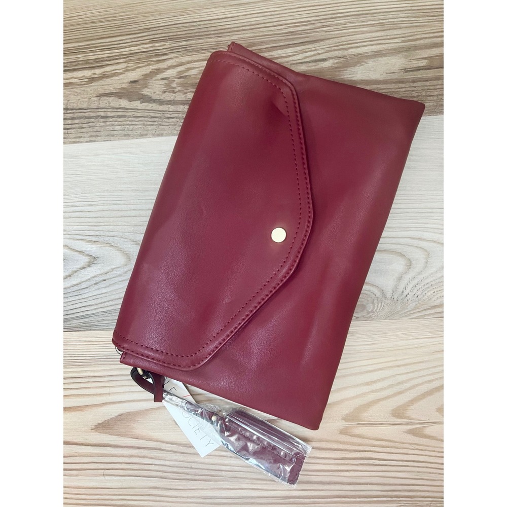 NWT Sole Society Burgundy Vegan Leather Foldover Clutch Crossbody Bag